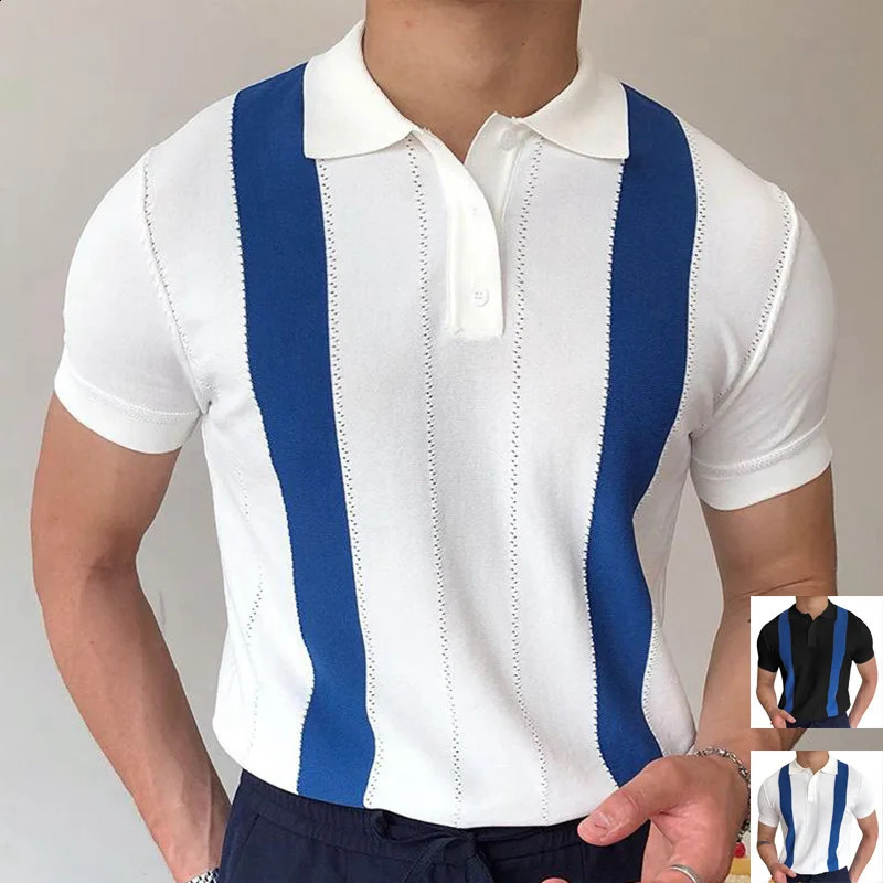 Summer Men Polo Shirts Short Sleeve Business T Shirts Social Polo T Shirt Blouses Casual Harajuku Shirt Tops Knitted Shirt Tees 240819