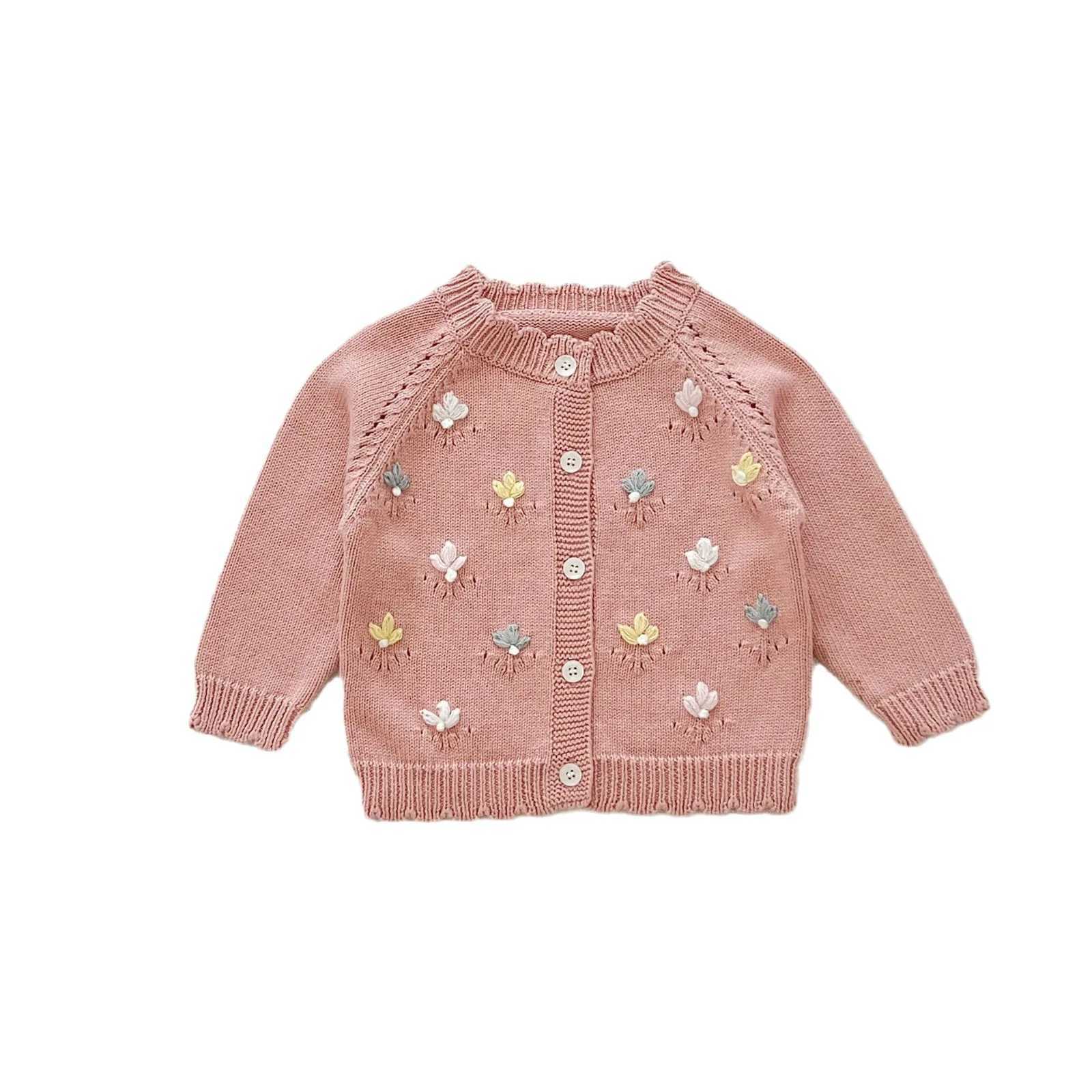 Ins Autumn Winter Baby Girls Sweaters Cotton Knitted Flower Patched Long Sleeve Infant Girls Coat Toddler Girls KnitwearsXJ240819