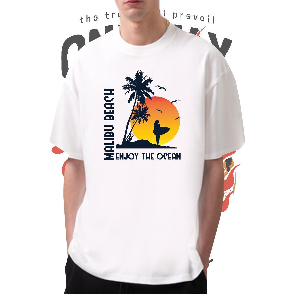 Cool Design wave 230g Pure Cotton Tshirt for Man Woman Summer Casual Crew Neck T Shirt For Man Designer Black White Tops