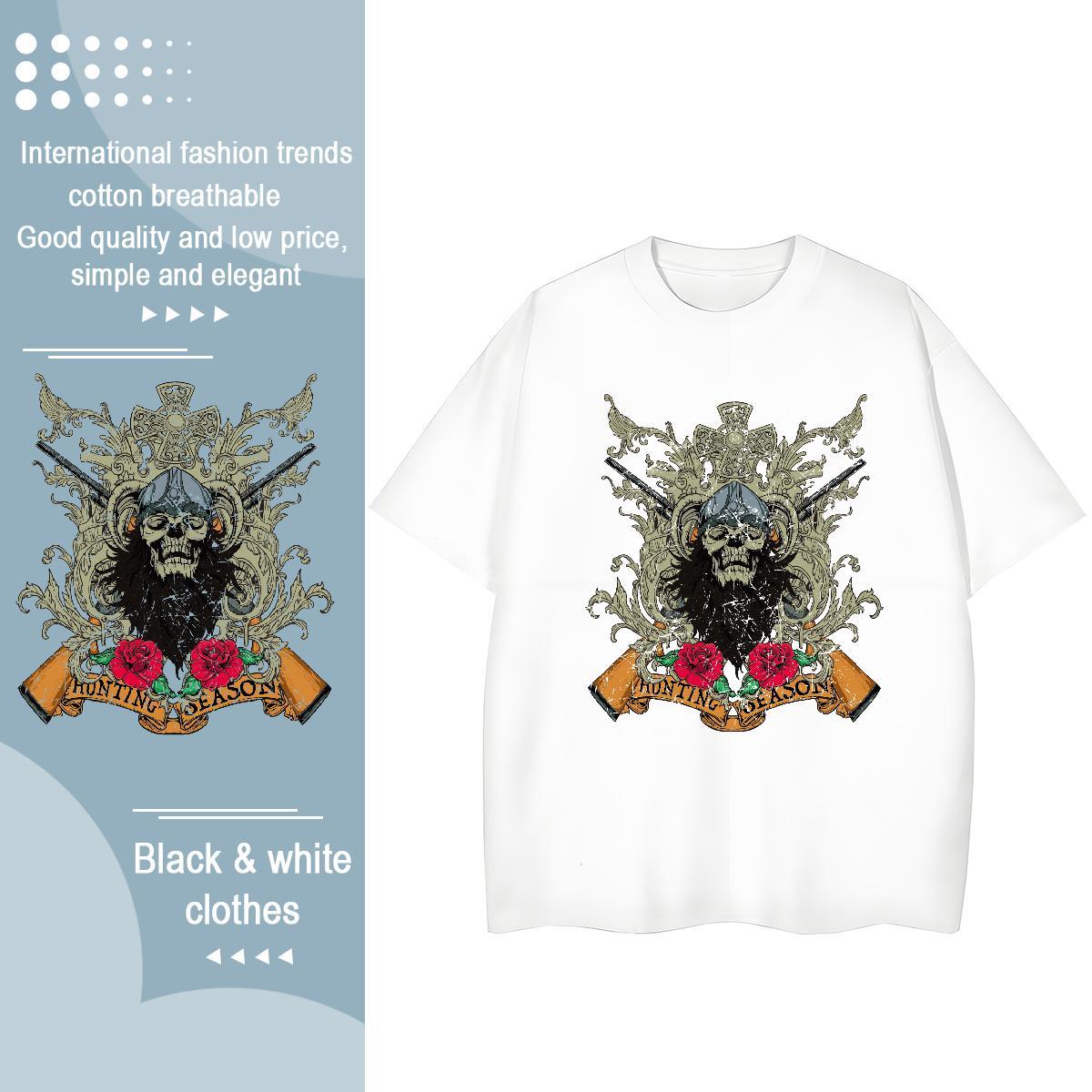 Comfortable T shirt flower Pure Cotton Casual Daily Wear Skull 100% Cotton 230g Men Tshirts Casual New Tees
