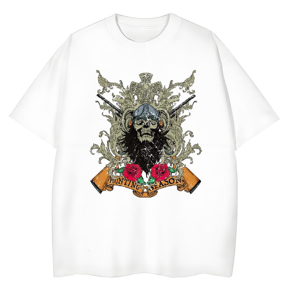 Comfortable T shirt flower Pure Cotton Casual Daily Wear Skull 100% Cotton 230g Men Tshirts Casual New Tees