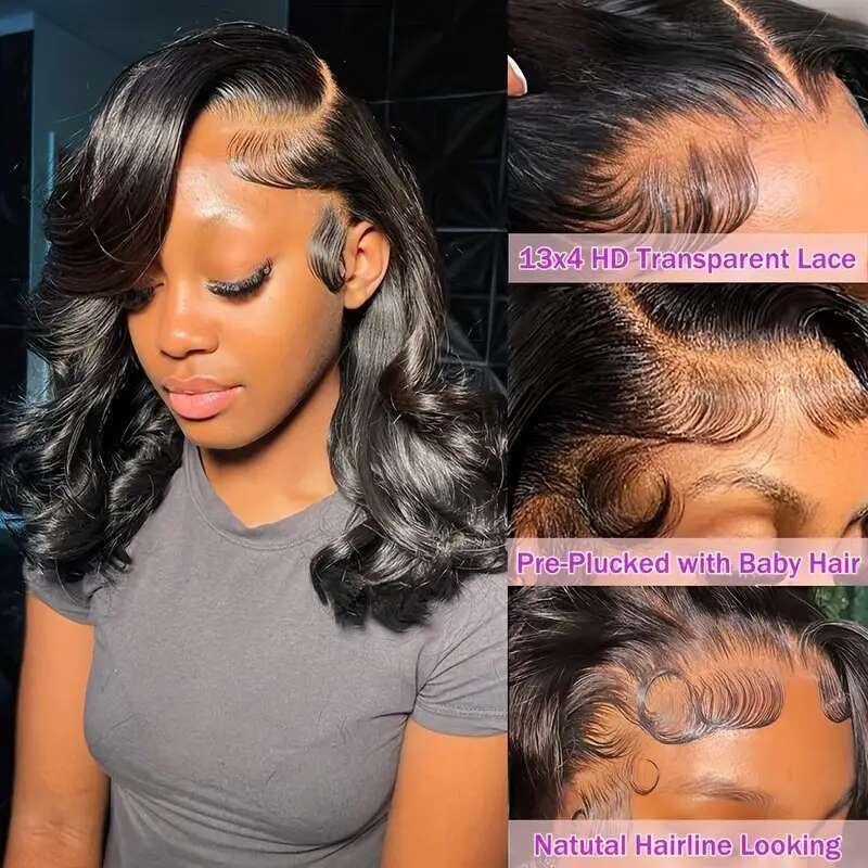Glueless Wear And Go Wig Body Wave Short Bob Human Hair HD Transparent Lace Frontal Wigs Isee Natural Color 180% Density