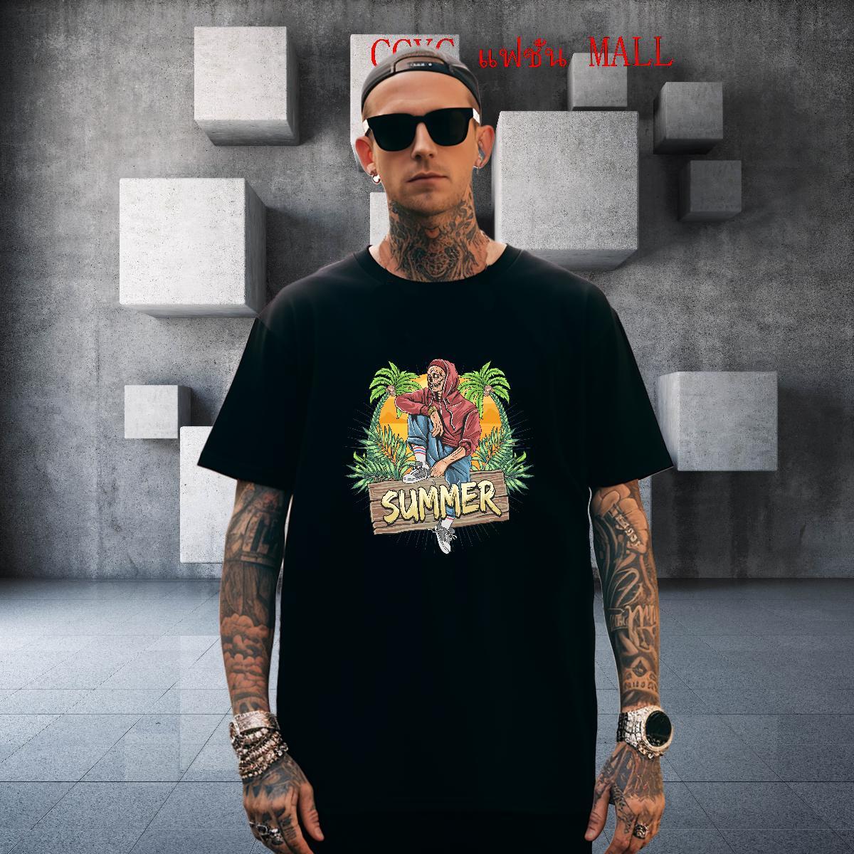 High Quality T-Shirts summer Short Sleeve Soft Daily Wear Cartoon Printing L-4XL 230g 100% Cotton Men Tops Tees 2024 Top Tees