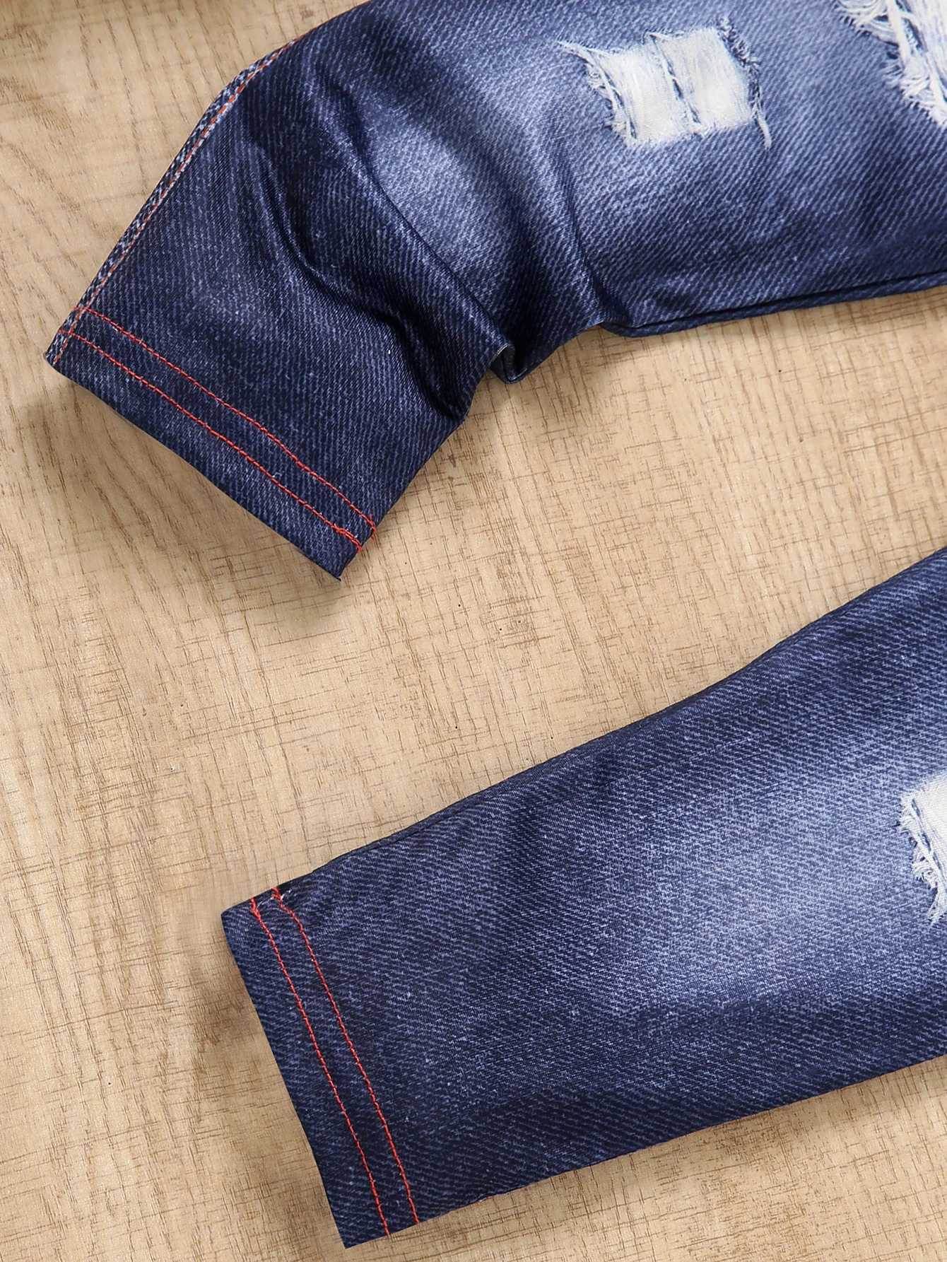 Spring and summer imitation denim childrens girls tear pocket pants fashion retro pantsW240819