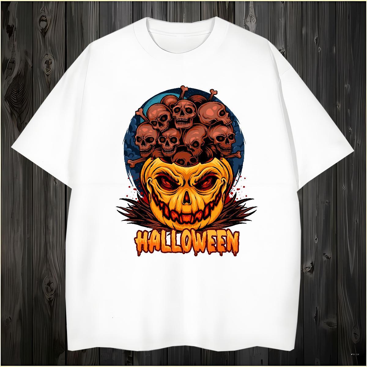 Free Shipping Men Tshirts halloween Sports Casual 230g Cotton Top Tees Breathable Soft T-Shirts for Men Floral Print