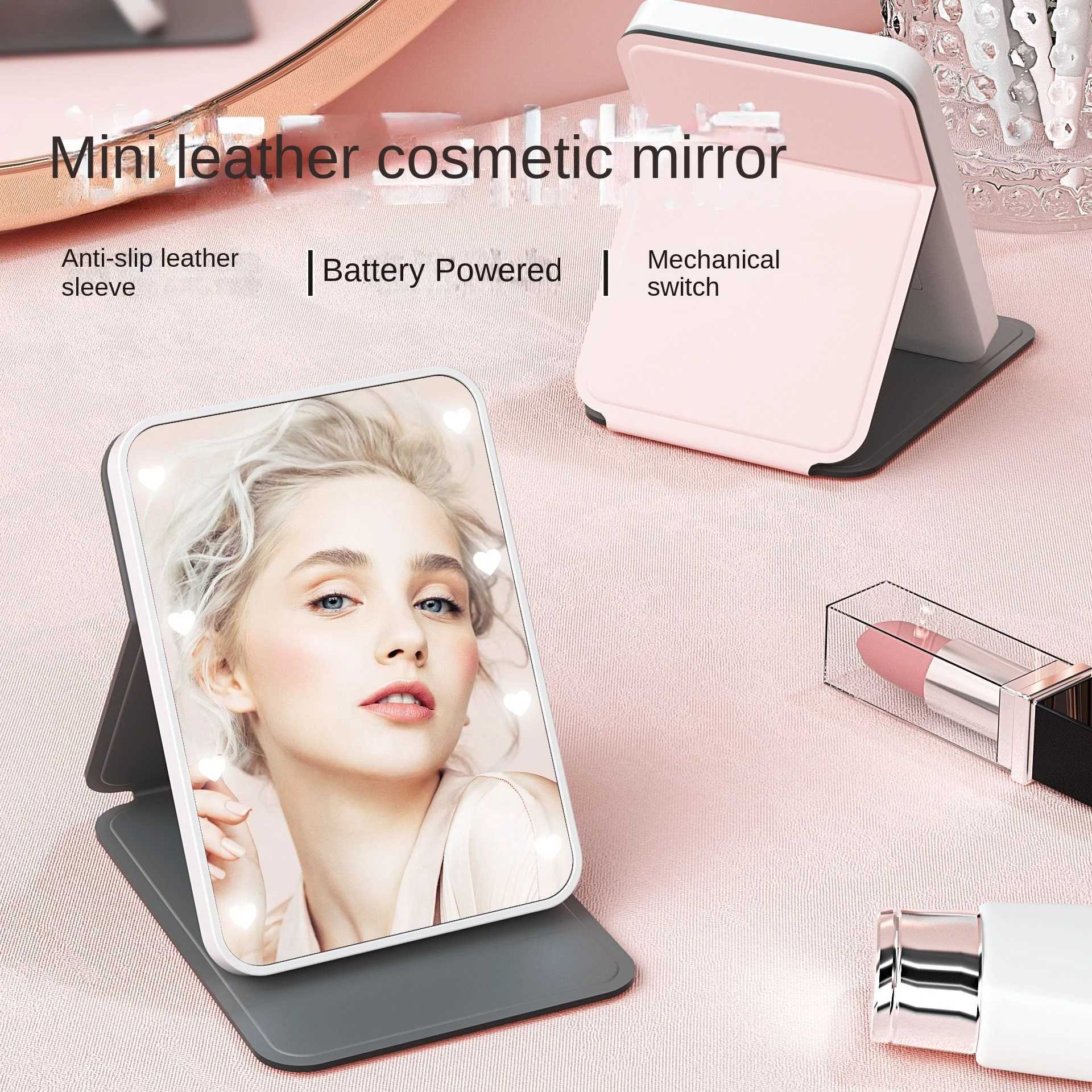Portable Vanity Lamp Folding Cosmetic Mirrors Lighted Makeup Mirror with LED Lamp Foldable Design Battery Version Y240819