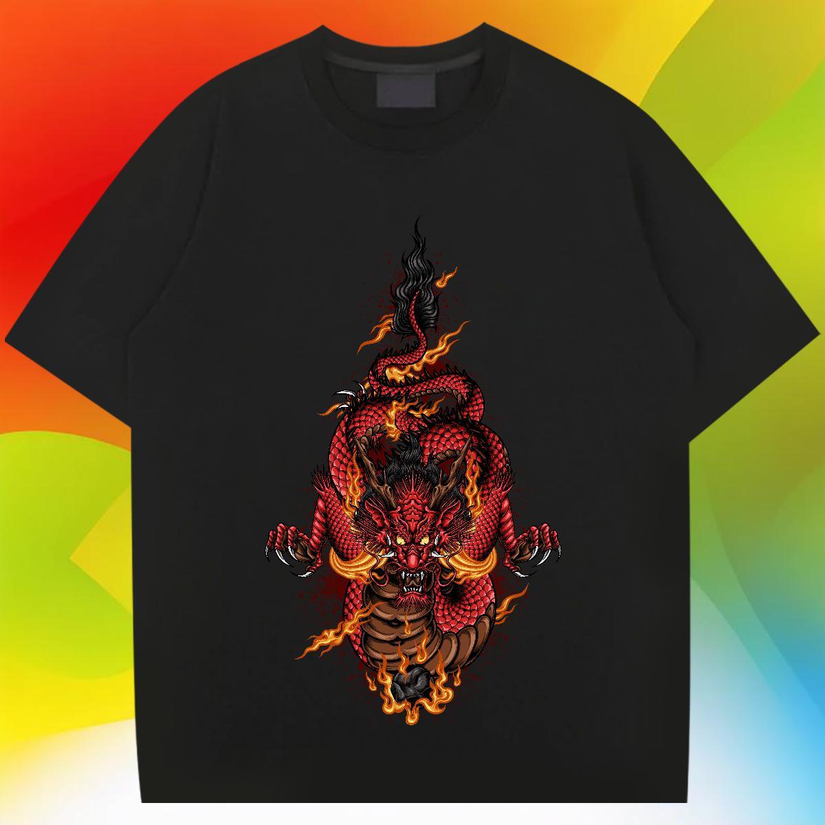 Comfortable Men Tops Tees High Street Hip Hop 100% Cotton 230g Graphic Pure Cotton dragon head Men T Shirts New Designer Polos