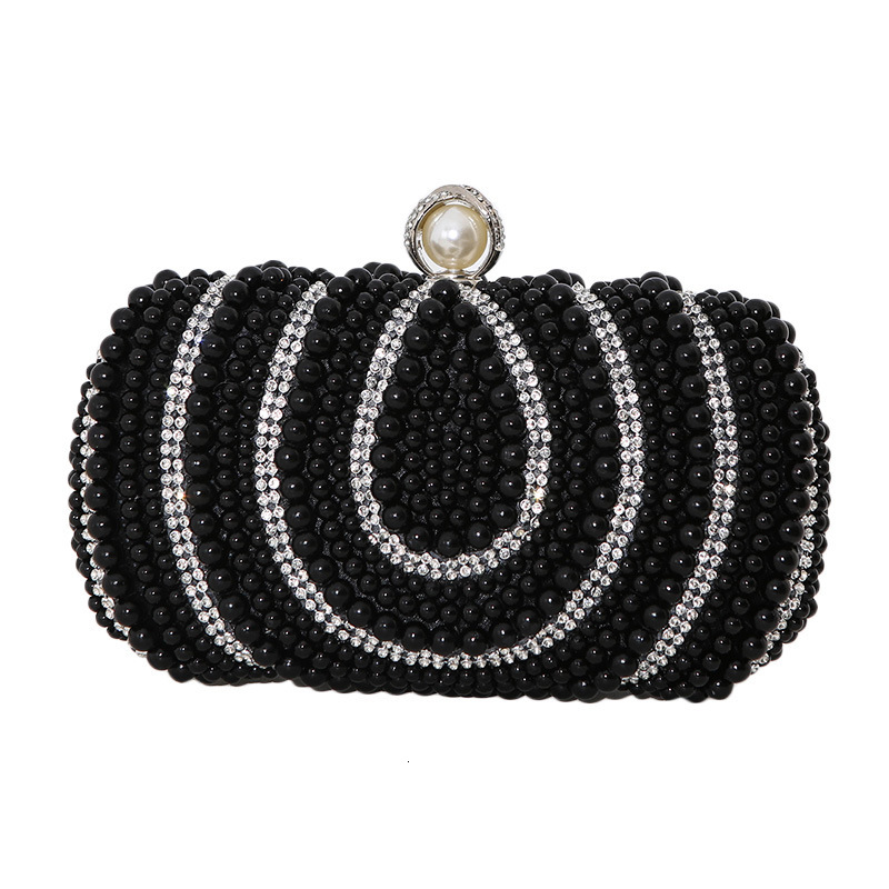 New Women's Evening Handmade Pearl Embroidery with Diamond Embedding Banquet Dress Handheld Bag