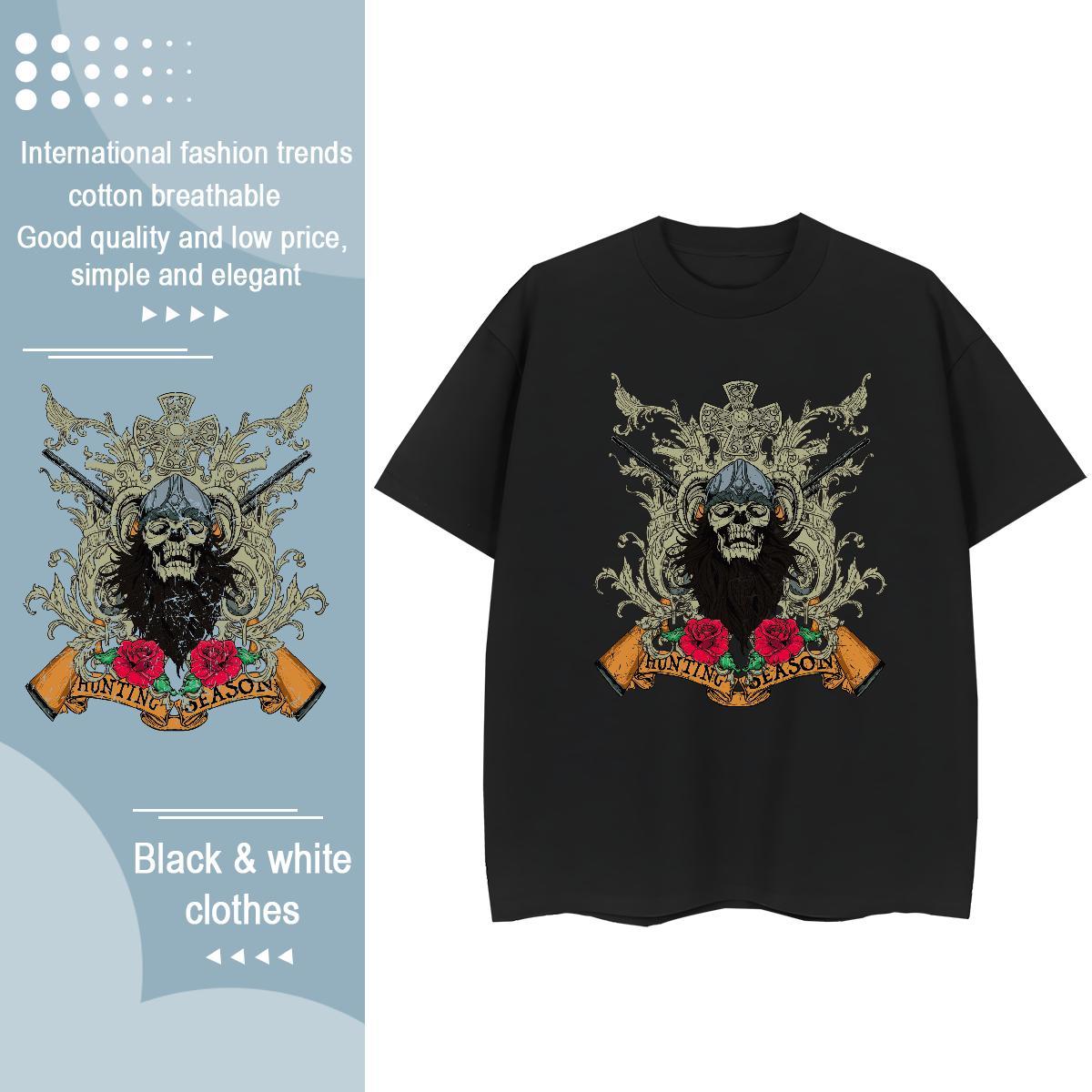 Comfortable T shirt flower Pure Cotton Casual Daily Wear Skull 100% Cotton 230g Men Tshirts Casual New Tees