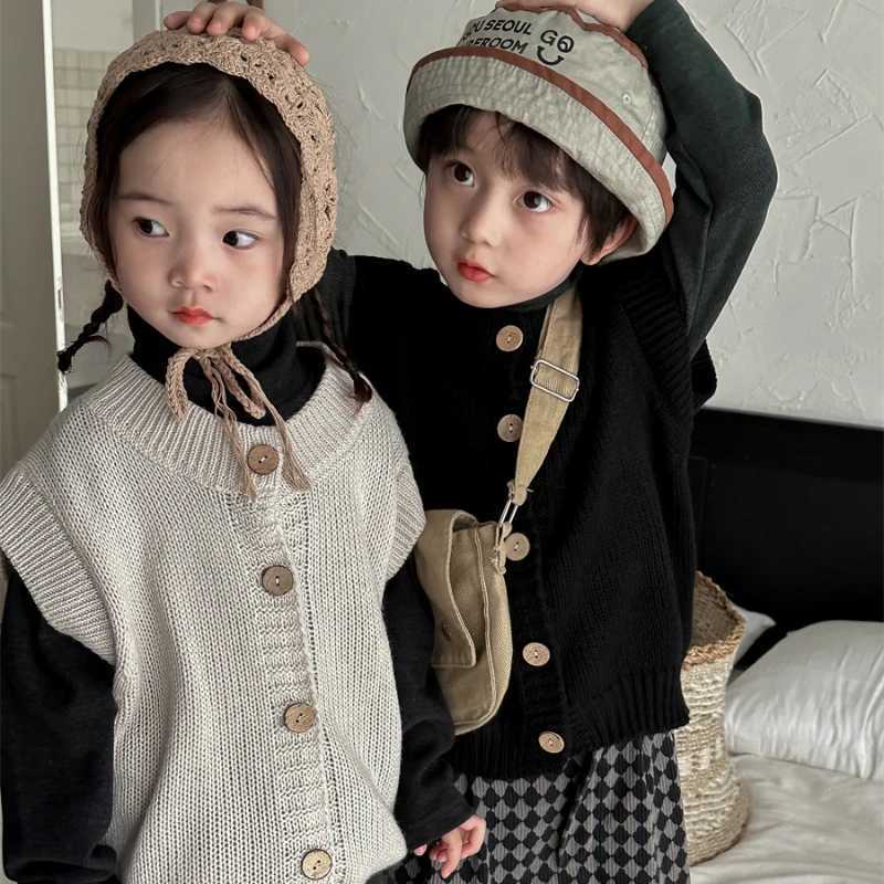 Vinatge Baby Girls Boys Knitted Vest Kids Knit Wasitcoats Korean Fashion Childrens Sleeveless Cardigan Toddler Sweater JumperXJ240819