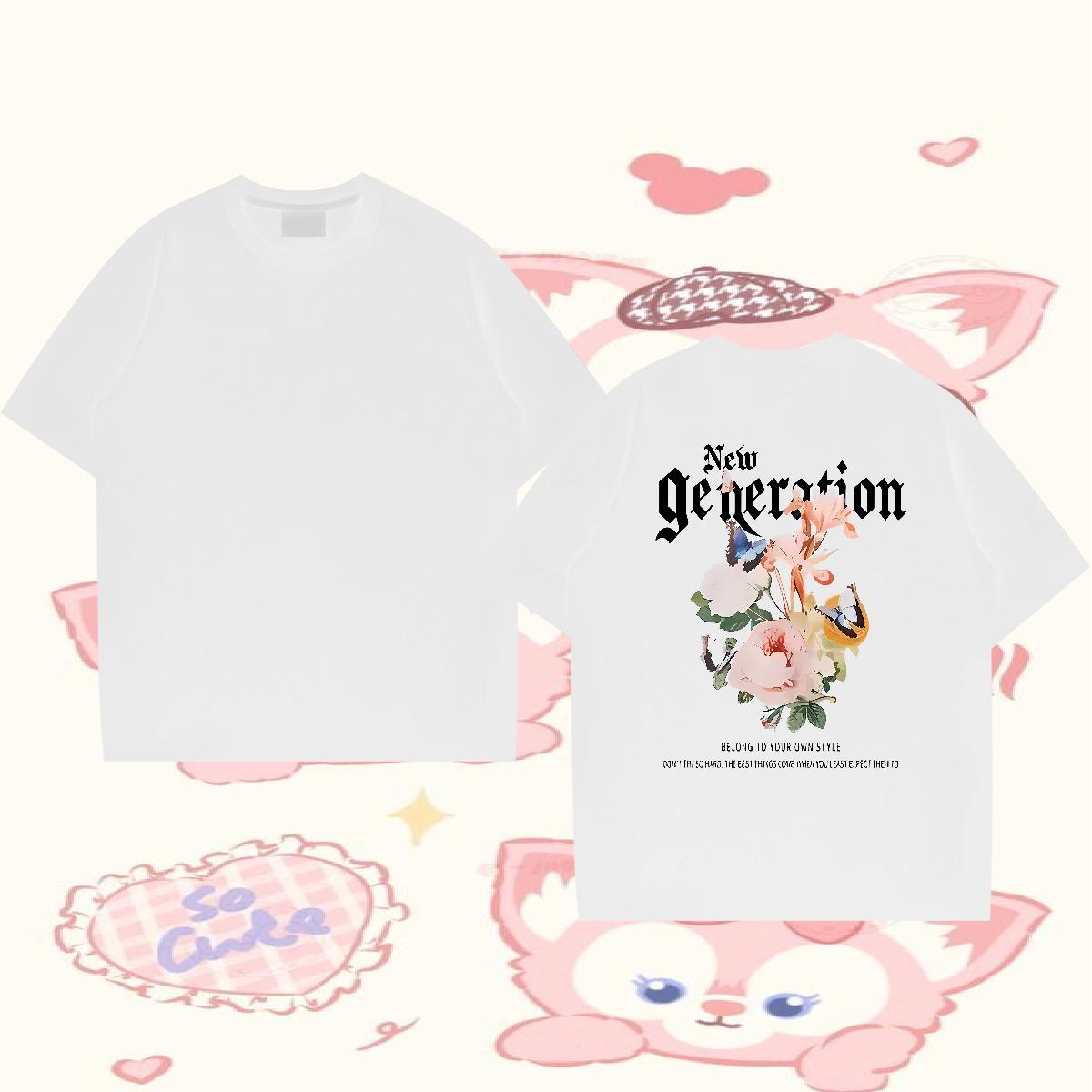 DIY Men Tees flower Sports Casual 230g Cotton Tees Shirts Breathable Crew Neck High Quality T Shirts Men DIY Anime