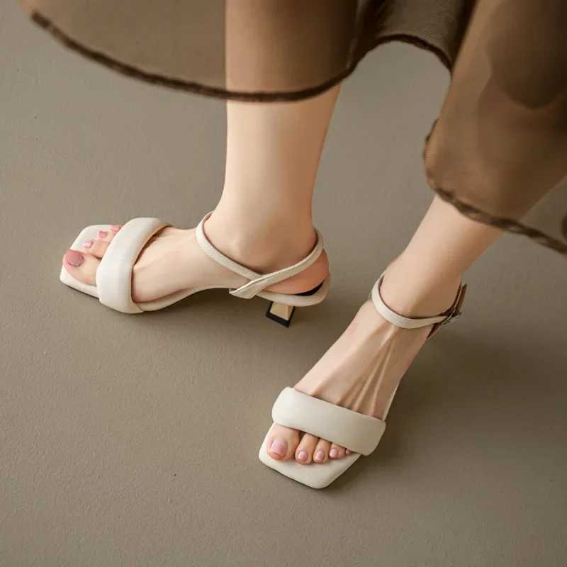 Womens Sandals Summer Slim Heel Soft Leather Soft Sole French Evening Style High Heels with Sandals Heels Women Shoes CL240806