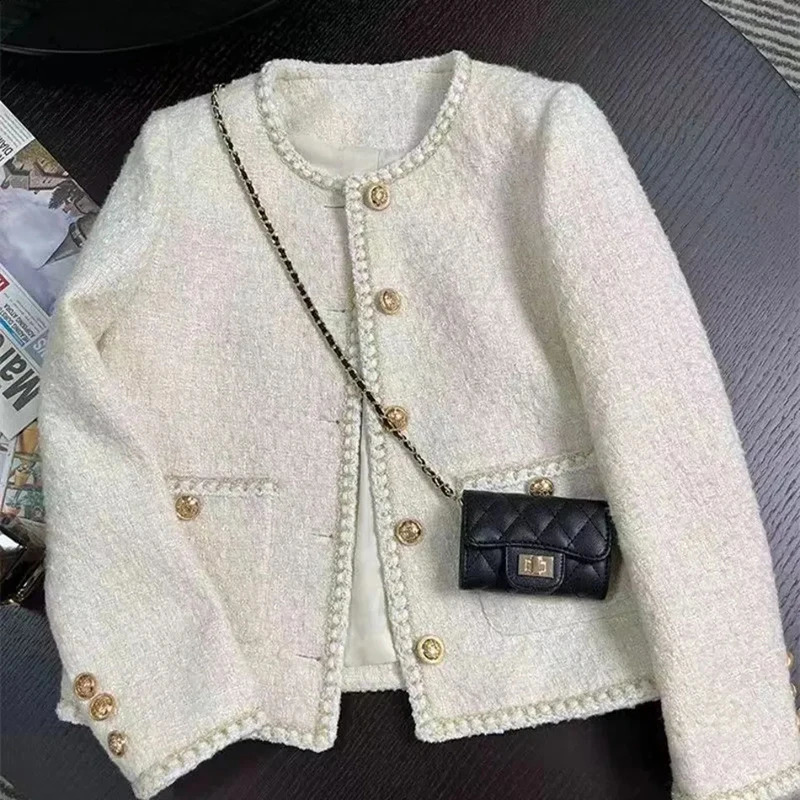 MEXZT Cropped Tweed Jacket Women Vintage Elegant Suit Coat Korean Single Breasted Blazer Ladies All Match Chic Short Outerwears 240819