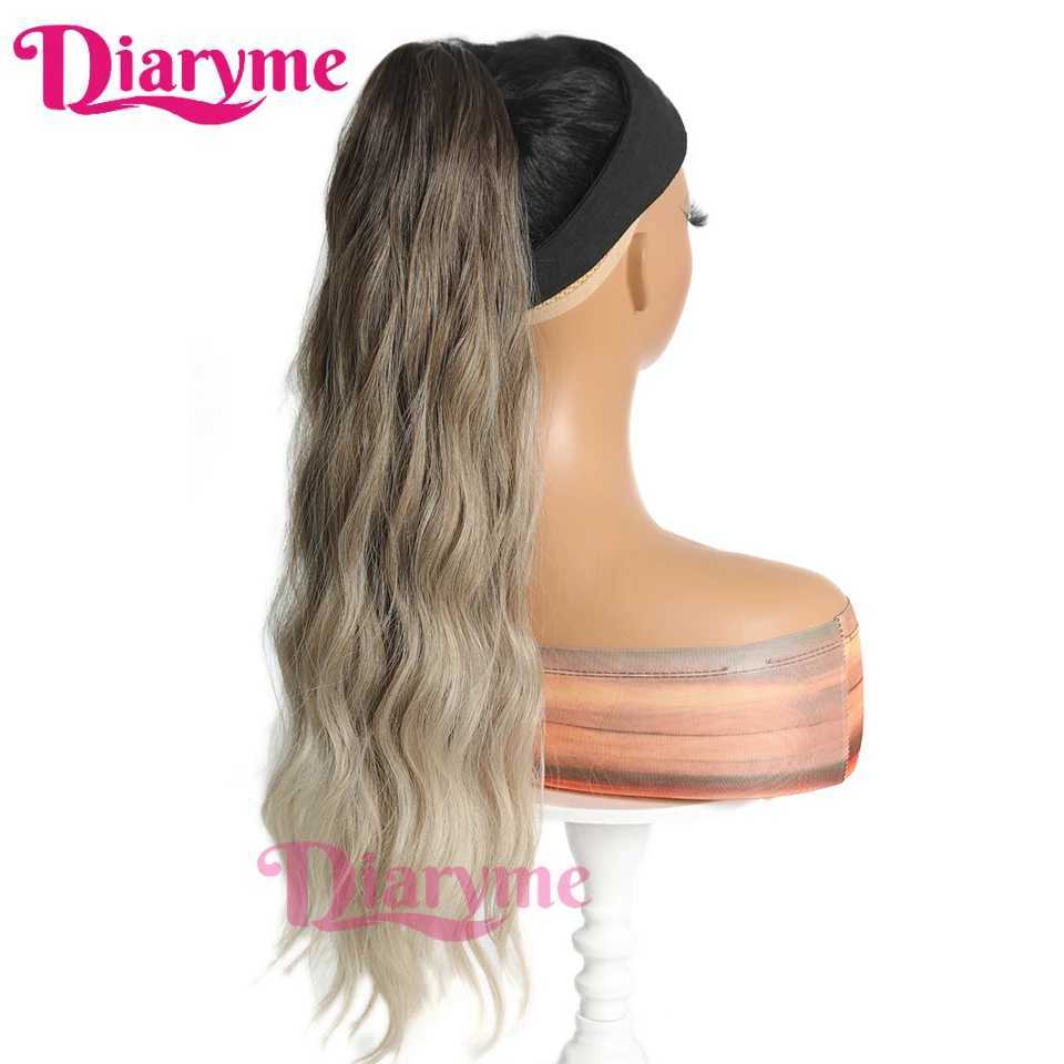 24 inch synthetic claw clip ponytail long natural wavy ponytail hair extension wig Umbre brown blonde ponytail fake W240817