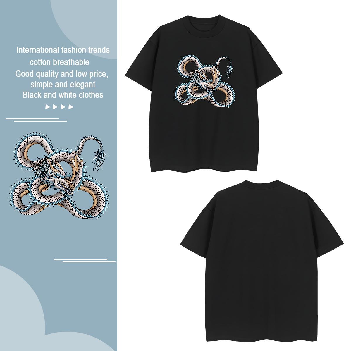 T shirt 230g 100% Cotton dragon Street Wear Pure Cotton Cartoon Printing L-4XL Mens Tshirts Fashion Designer TOP Quality Tee Shirt