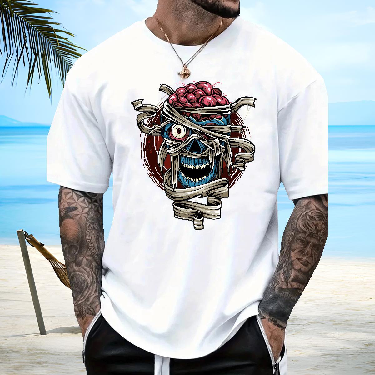 Unisex T-Shirts for Men skull Breathable Short Sleeve Daily Wear Plus Size Custom 100% Cotton 230g Men Tops Tees Fashion Designer Tees Shirts