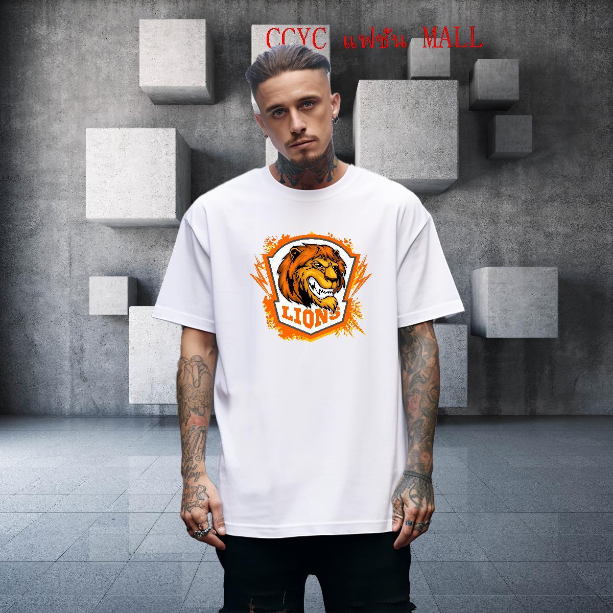 Unisex Men Tops Tees Summer Casual 230g Pure Cotton Anime Crew Neck Breathable lion T Shirts Men New Tshirts