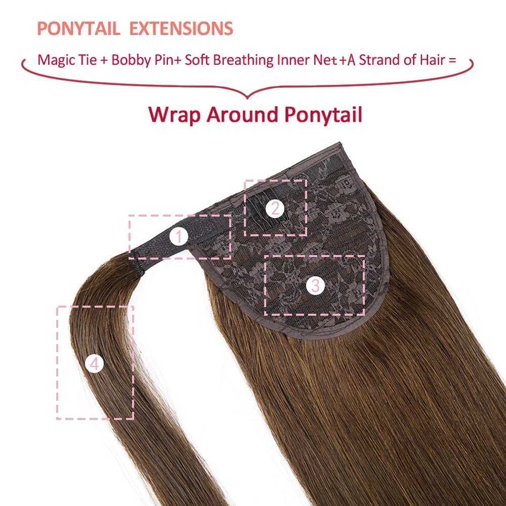 Ponytail In Hair Extensions Brown 100% Human Hair Ponytail In Human Hair Extensions For Women Magic Wrap Around 14-22 inches W240817