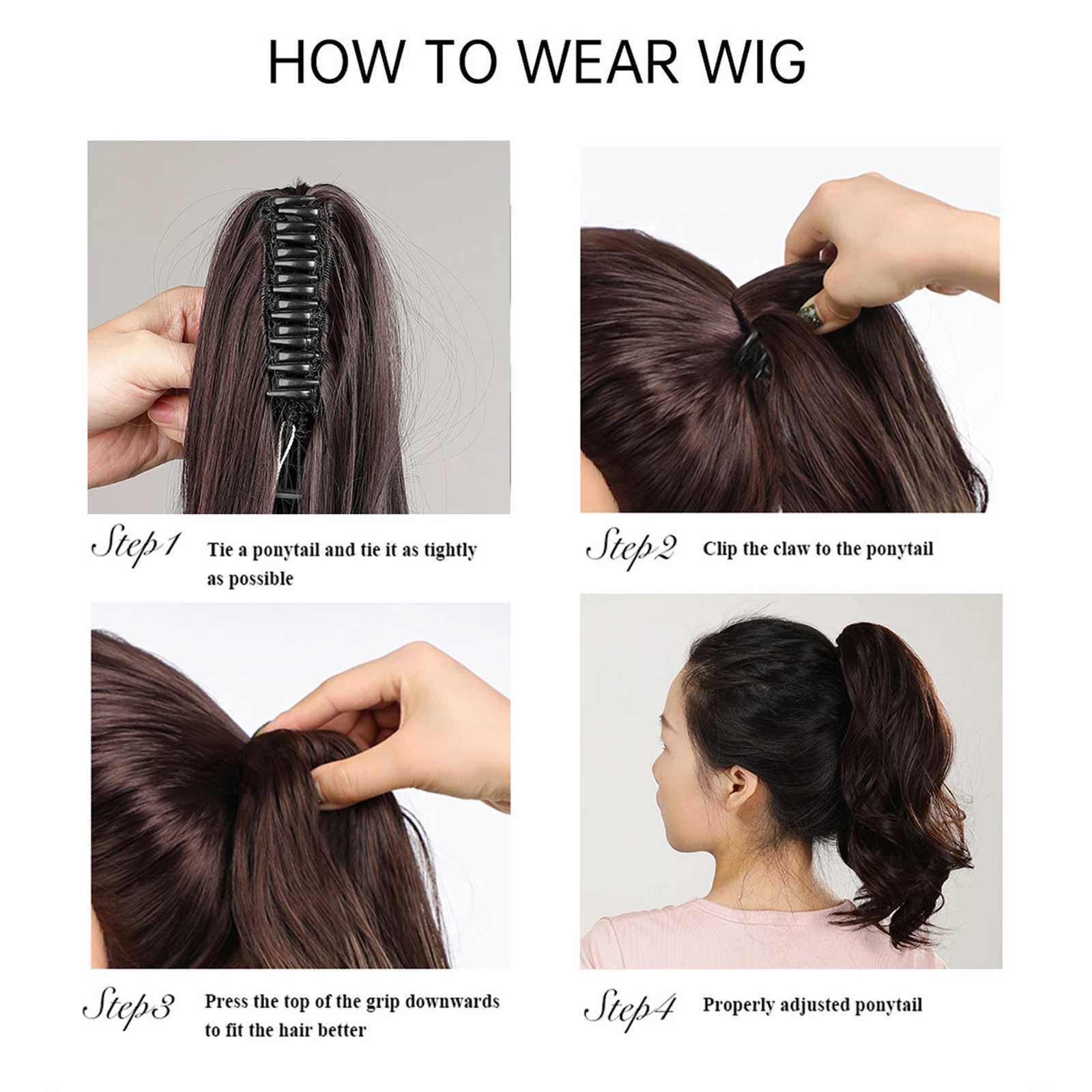 Long curly synthetic ponytail clip dark brown high gloss blonde hair extension 24 inch ponytail wig for womens daily use W240817