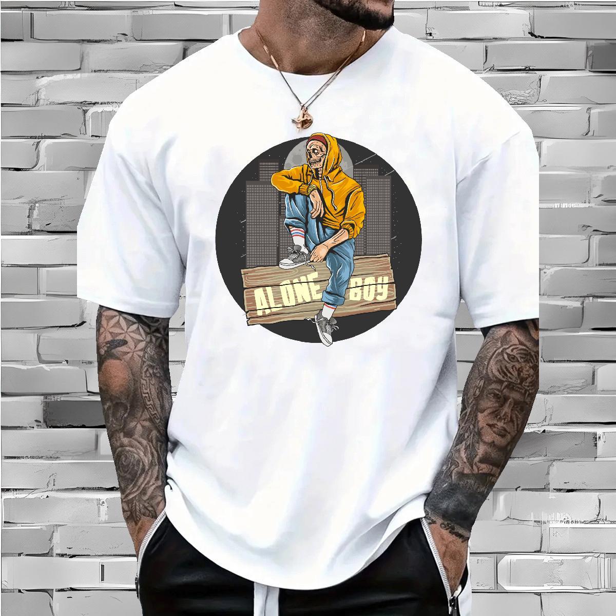 Classic T Shirt For Man halloween Breathable Short Sleeve Street Casual Floral Print 100% Cotton 230g Men Tops Tees Classic Casual Tops Shirt