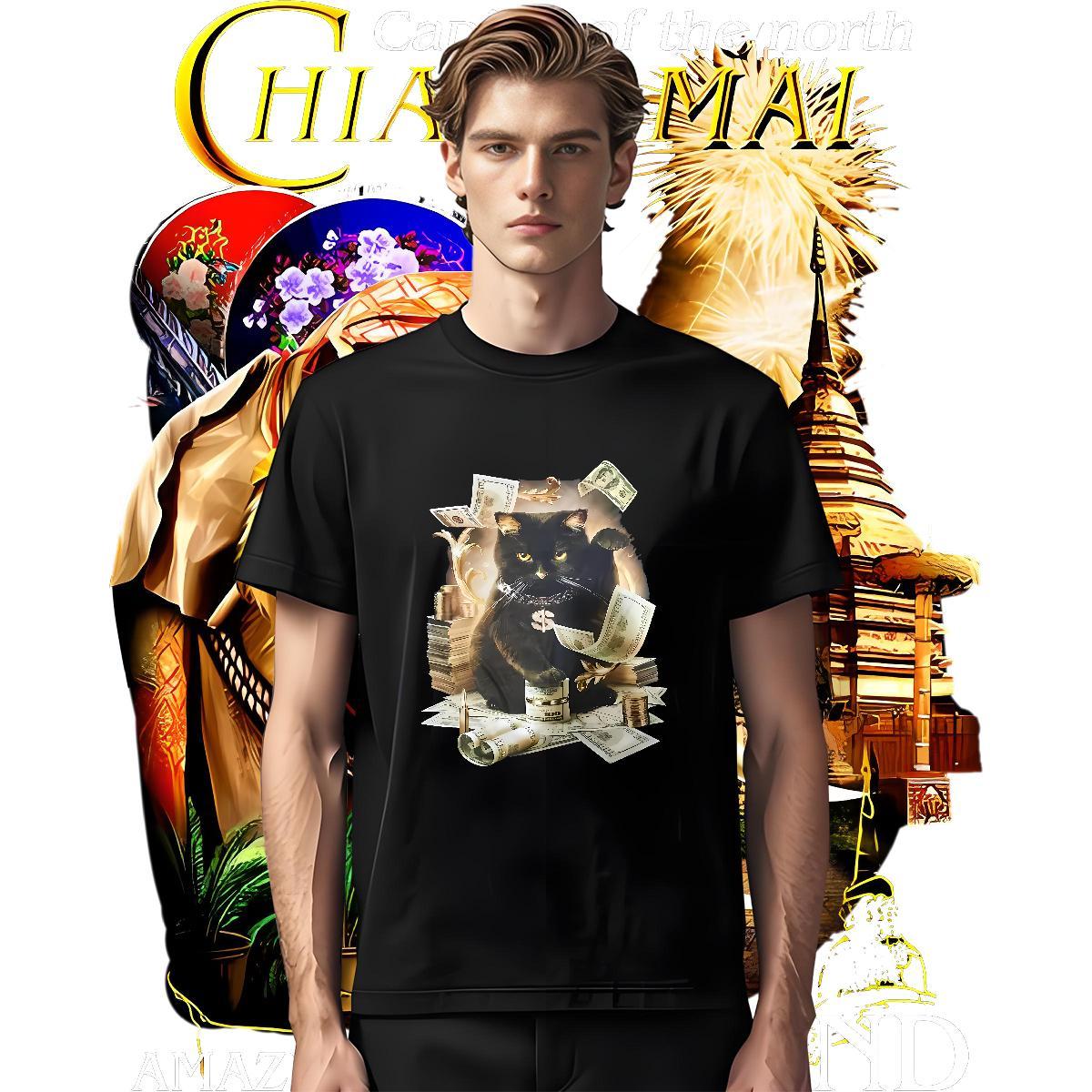 Loose Fit Men T Shirts dollars Short Sleeve O-Neck Hip Hop Cartoon Print 230g Cotton Tshirts Fashion Casual Top Tees