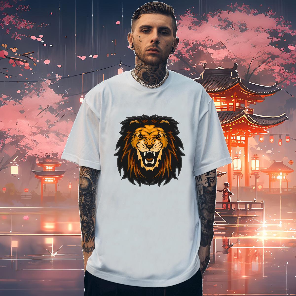 Brand Men T Shirts lion Short Sleeve Soft Outdoor Customized Print 230g Pure Cotton Men Clothes T-Shirt Designer Tee Shirt