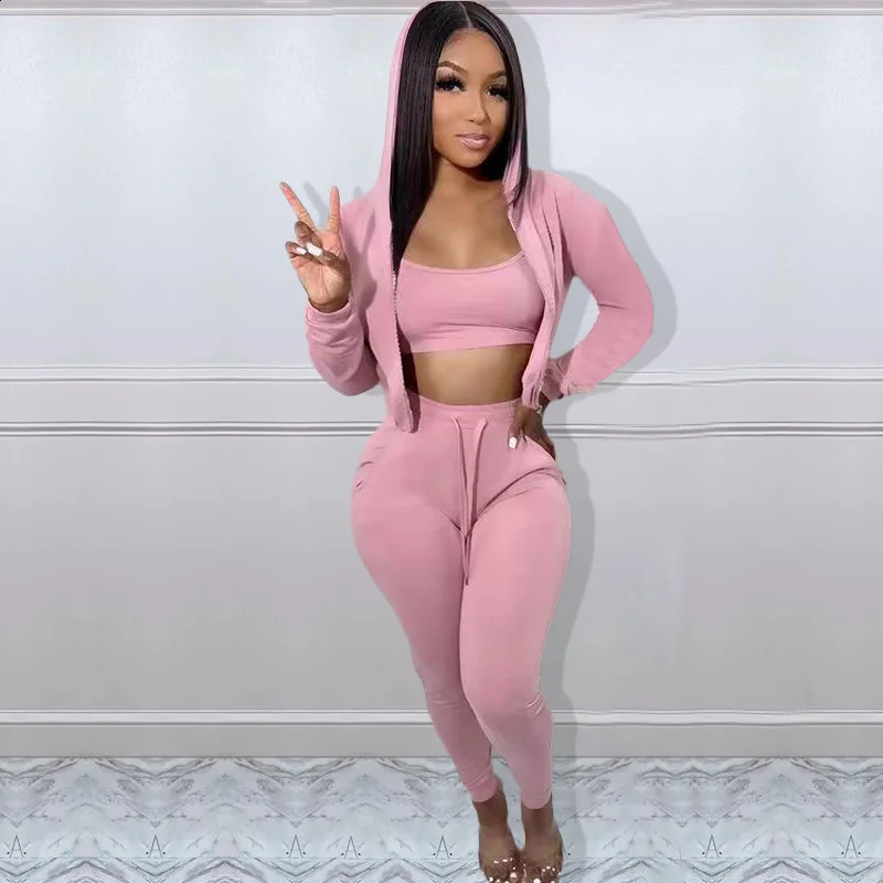 3pcs Sets Women Hooded Sweatshirt Cardiganvestpants Suits 3 Piece Tracksuit Sportswear Joggers Spring Autumn Winter Clothing 240819