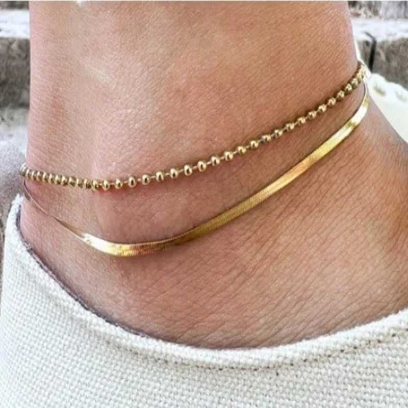 Simple and fashionable ankle bracelet set wholesale fashionable metal chain mixed and matched combination set womens gold summer accessories ankle bra