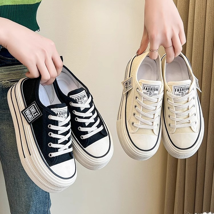 Ddmysports Thick Soled Canvas Women In The Spring Of New Sponge Cake For Students Breathable Sports And Leisure White Shoe Board Shoes OUTDOOR