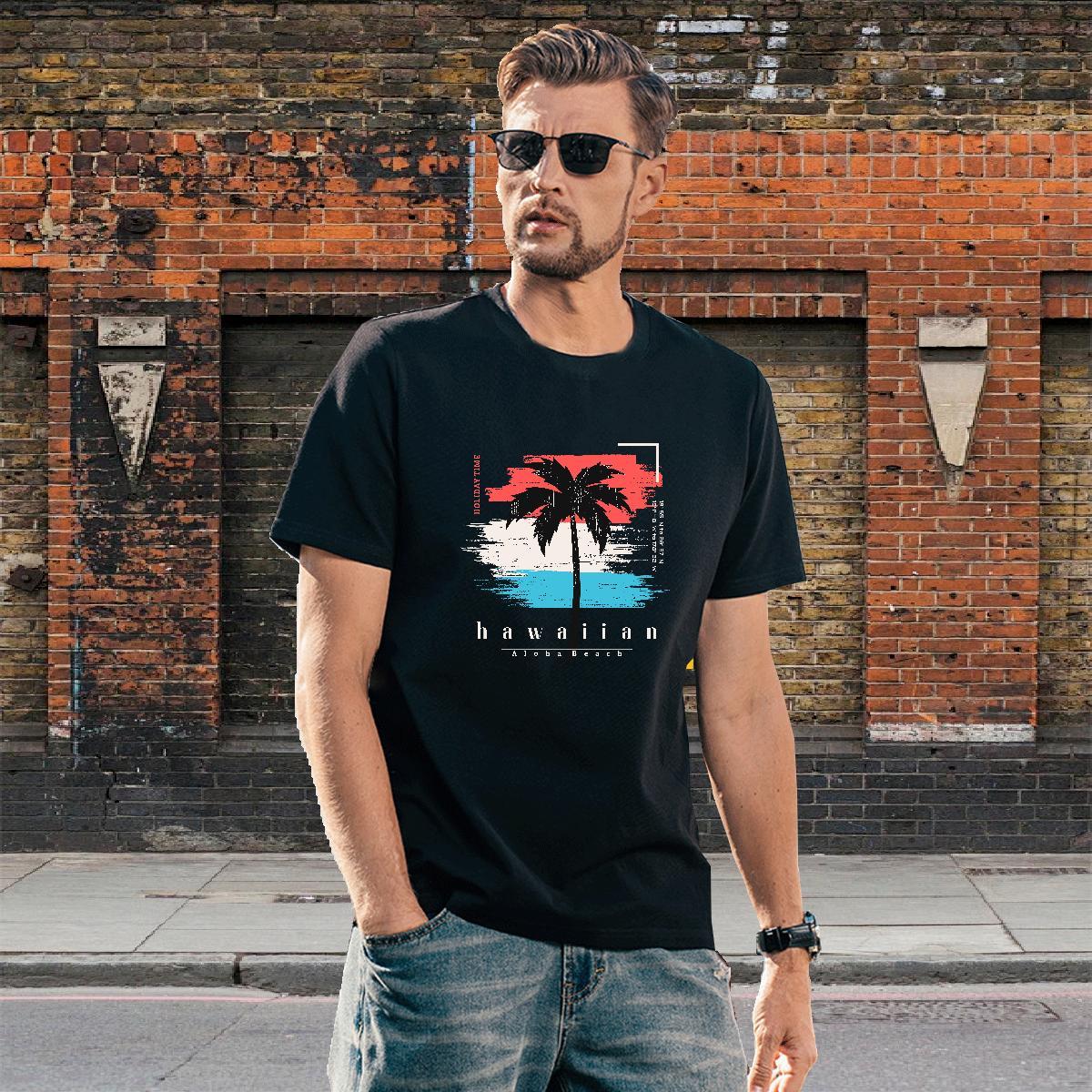 Loose Fit Men Clothes T-Shirt Beach 100% Cotton 230g Custom Anime O-Neck Short Sleeve tree Mens T Shirts Brand Tees