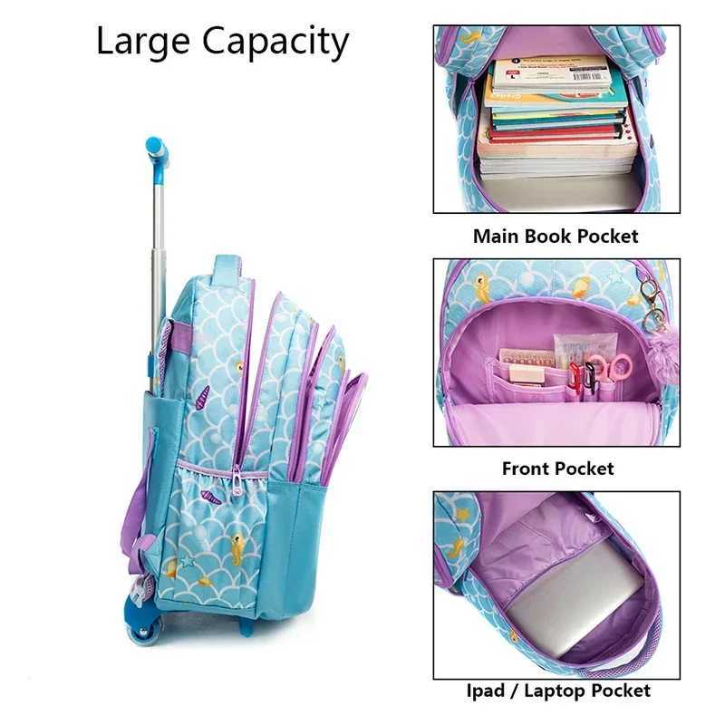 Childrens Rolling Backpack Set Wheeled Schoolbag Kids Backpack with Insulated Lunch Bag and Pencil Case for Boys and Girls Y240820