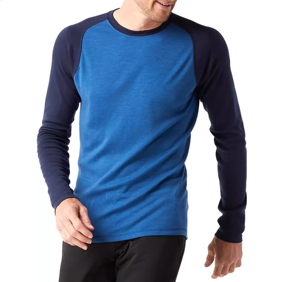 100% Merino Wool men long sleeve T Shirt Thermal Base Laye Wool Shirt 200gsm Wicking Breathable Anti-Odor 240820