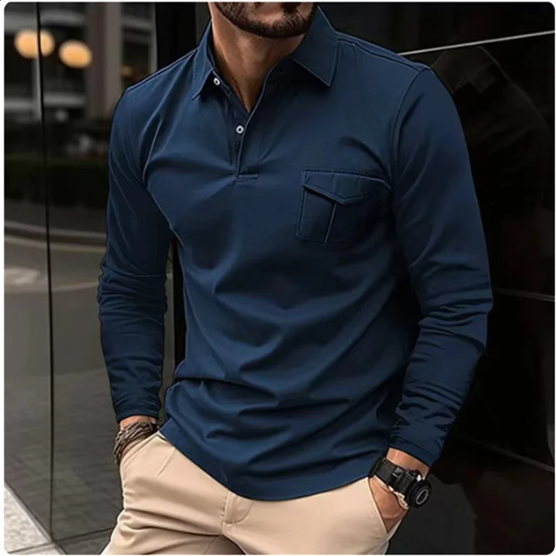Mens Autumn/Winter printed long sleeve lapel T-shirt Thin European size long sleeve Polo shirt 240820