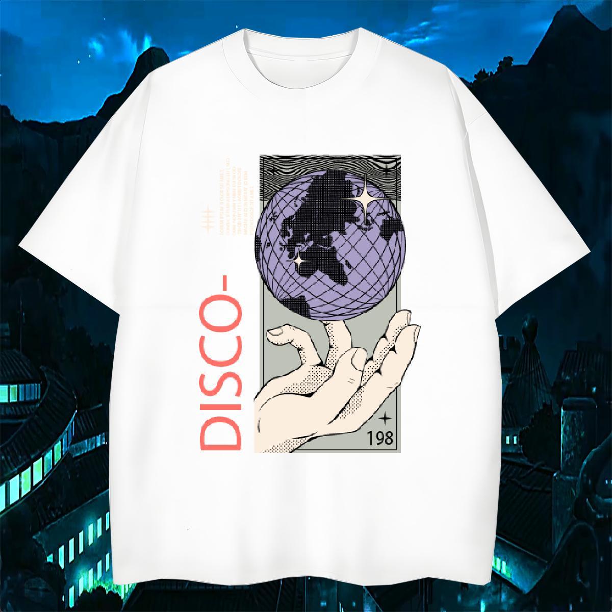 Cool disco 230g Pure Cotton Mens Tshirts Daily Outfit Breathable Crew Neck T-Shirts New Arrival Cartoon Printing L-4XL Tops Shirt