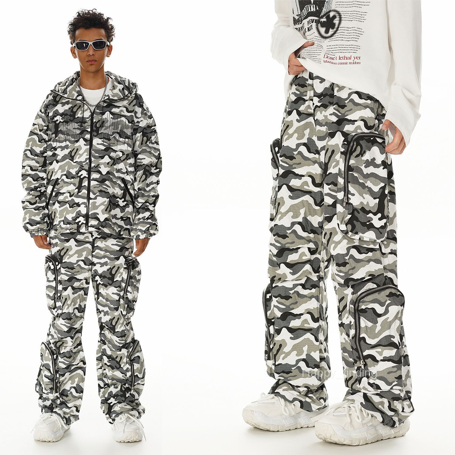New American Snow Camouflage Amikage Multi Pocket Design Casual Wide Leg Workwear Pants