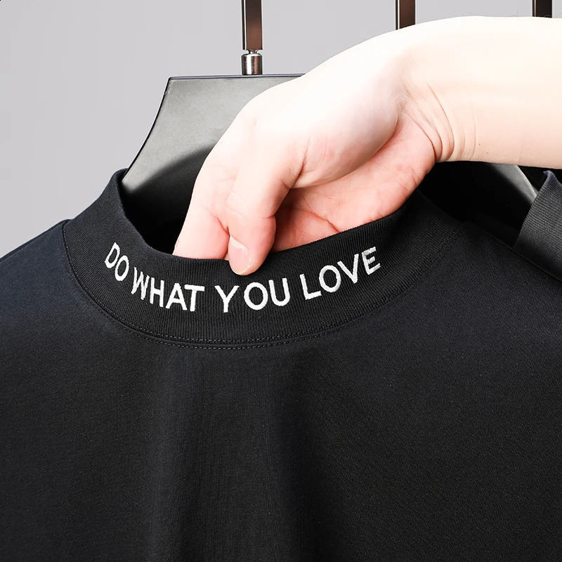 High Quality Mens T-Shirt Spring Summer Letter Embroidered Long Sleeve Korean Business Fashion Top Trend Mens Clothing 240820