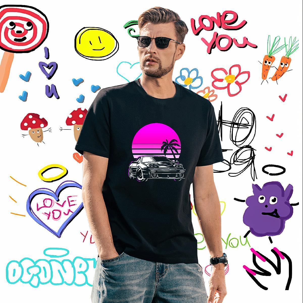 Brand car Man T Shirts Street Casual Couples T Shirts 230g Cotton DIY Breathable Soft Black Oversized Top Tees