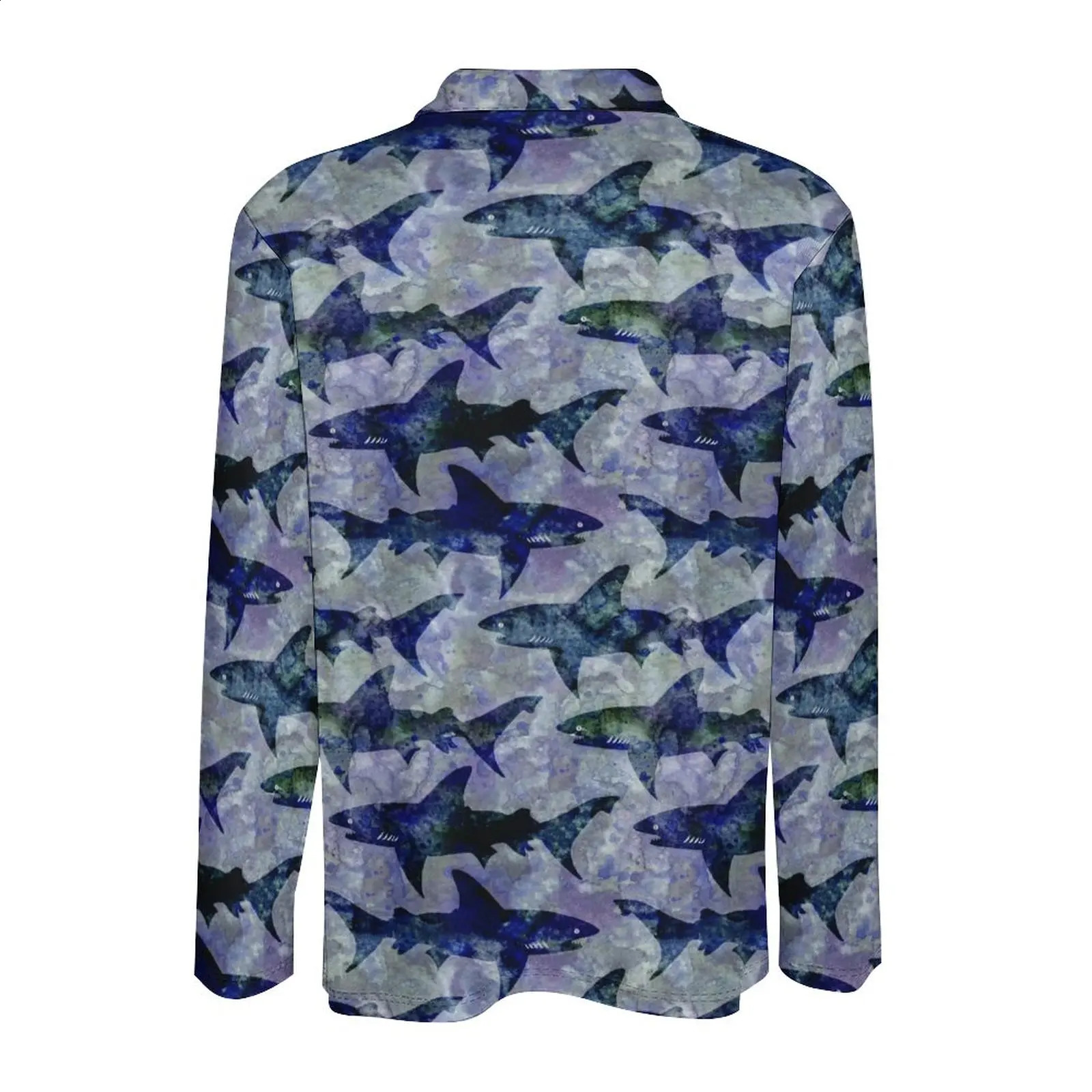Great White Shark Polo Shirts Male Funny Animal Print Casual Shirt Autumn Novelty Collar Long Sleeve Custom Oversized T-Shirts 240820