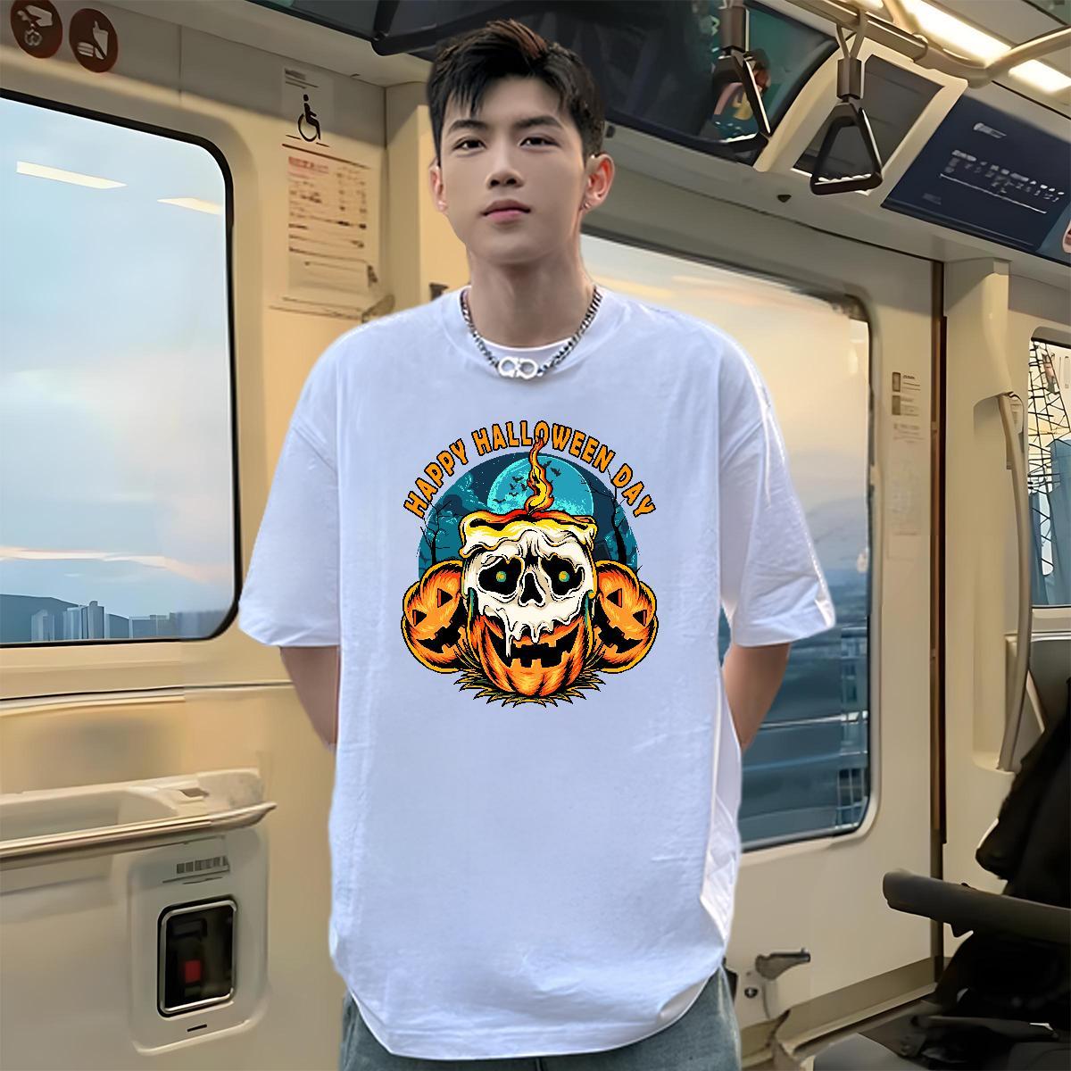 Fashion Design Men Tees pumpkin Beach 230g 100% Cotton Tee Shirt O-Neck Short Sleeve Classic Mens T Shirts Oversized 3XL 4XL