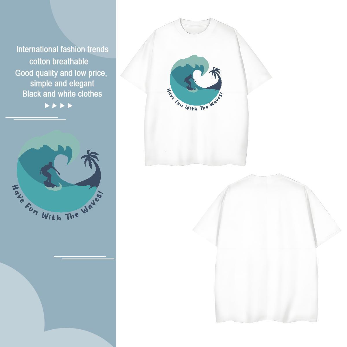 TOP Quality sea 230g 100% Cotton Men Tees Casual Breathable Short Sleeve T-Shirts for Men Stylist Plus Size Cartoon Tops Tees