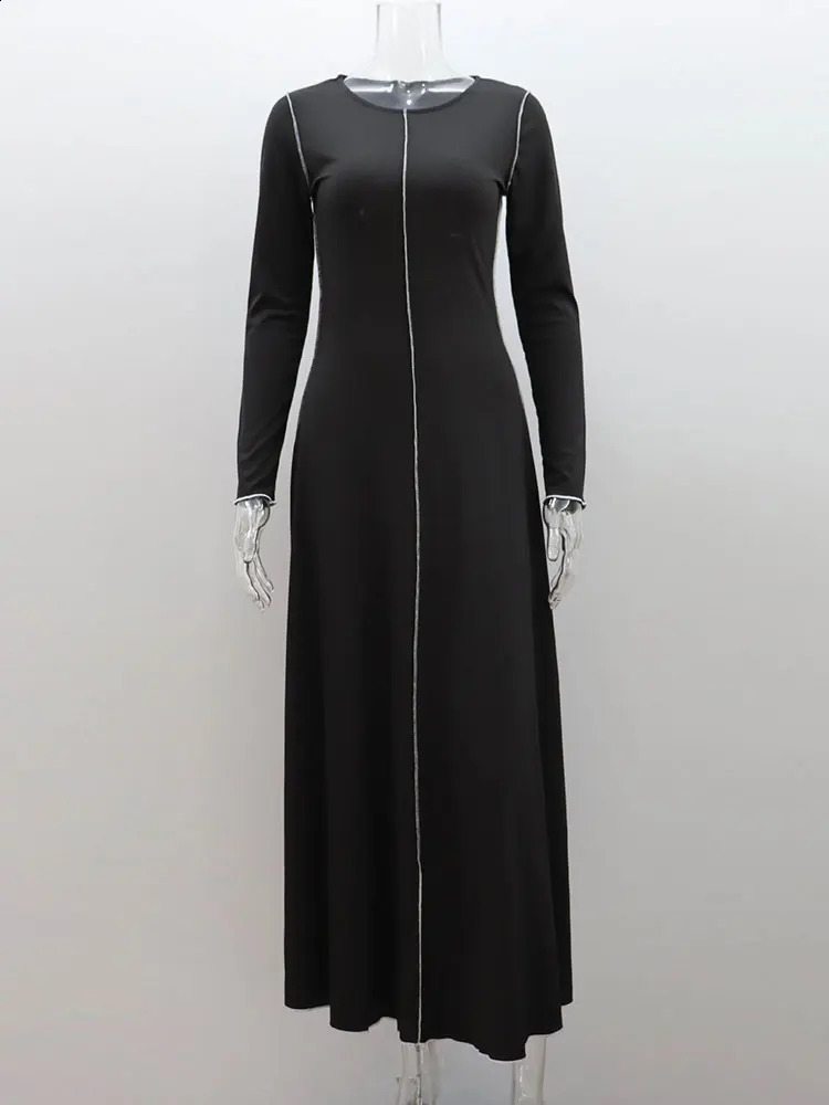 GACVGA Ribbed Knitted Maxi Dress For Women Autumn Winter Long Sleeve Bandage Fashion High Waist Elegant Sexy Party Dress 240819