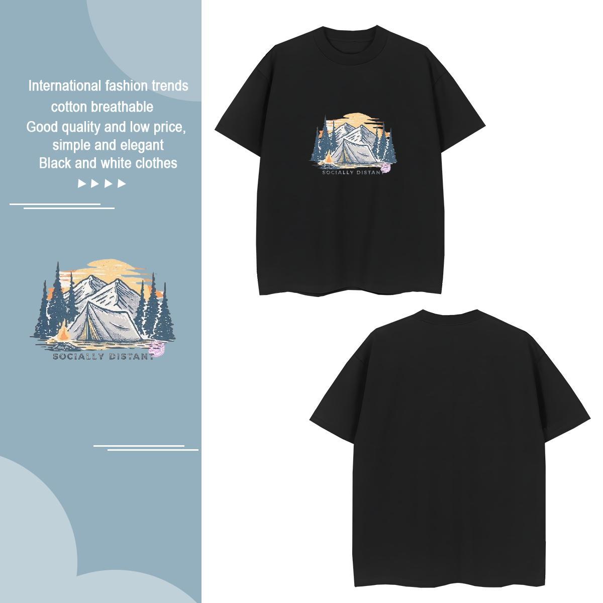 High Quality mountains 230g 100% Cotton Couples T Shirts Spring Summer Breathable Short Sleeve Man T Shirts Designer Graphic Tops