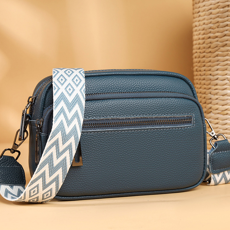 Genuine leather new fashionable and simple, women's one crossbody bag, top layer cowhide wide shoulder strap, small square bag
