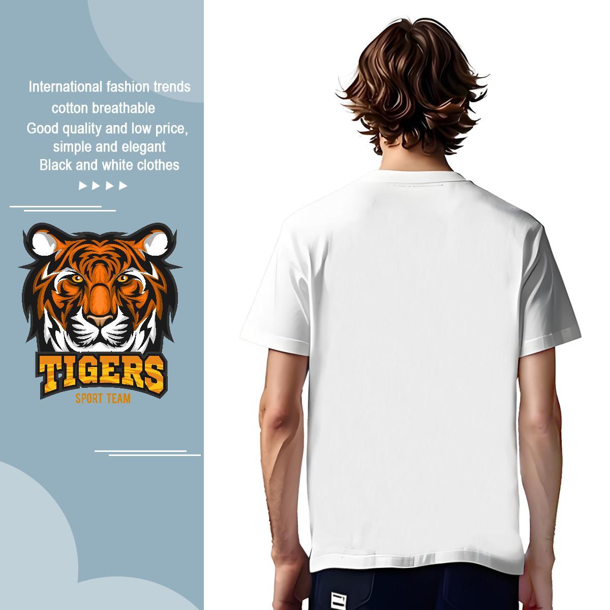 Mens T Shirts 230g 100% Cotton tiger Sport Crew Neck Breathable DIY Printed Men Clothes T-Shirt 2024 Wholesale Tshirts
