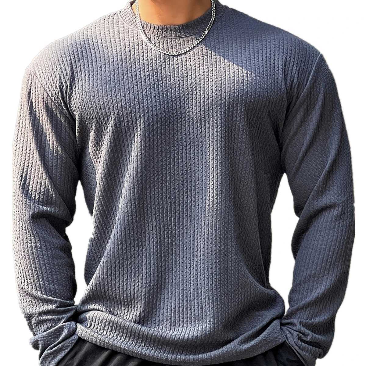 Autumn Winter Casual T-shirt Men Long Sleeves Solid Shirt Gym Fitness Bodybuilding Tees Tops Male Fashion Slim Stripes ClothingXJ240819