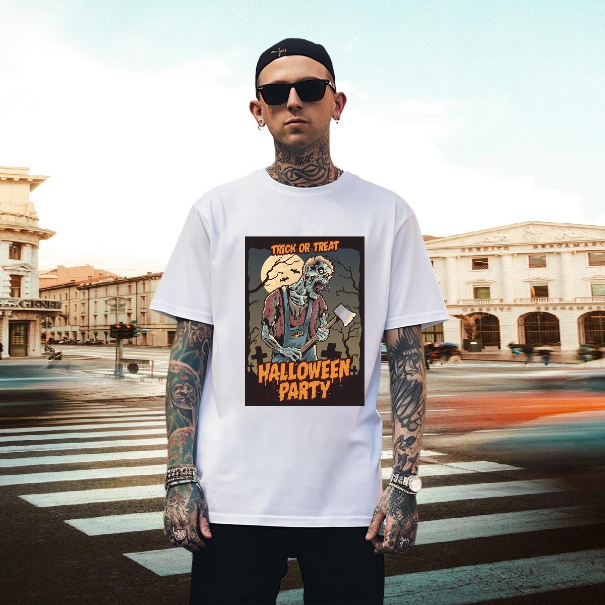 Classic T-Shirts for Men halloween Breathable Crew Neck Street Wear DIY Printed 100% Cotton 230g Tshirt for Man Woman Casual New Tops Shirt