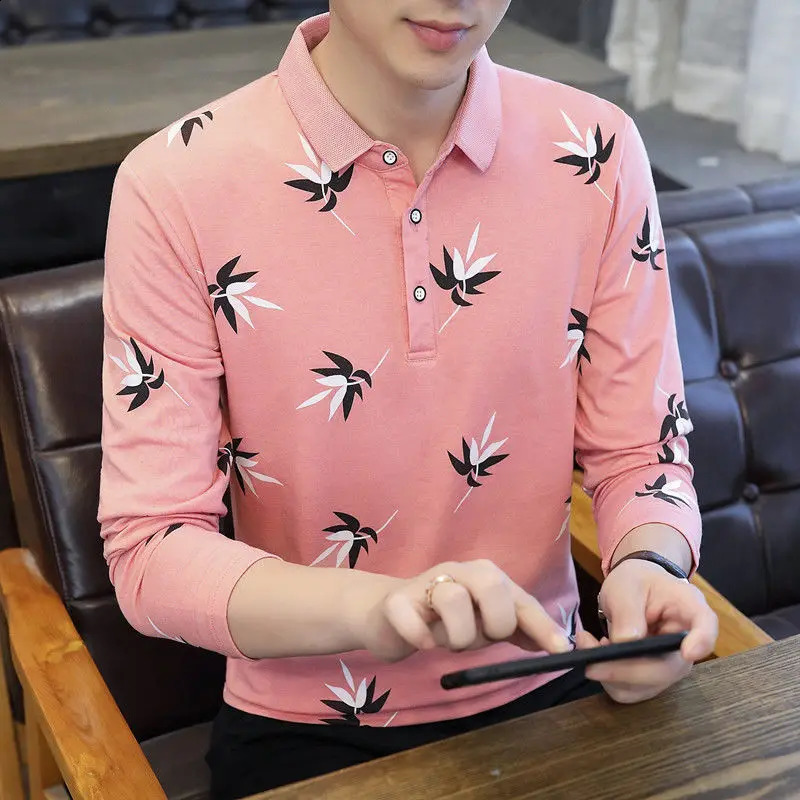 Stylish Button Printed All-match Polo Shirts Mens Clothing Autumn Loose Casual Pullovers Long Sleeve Korean Tee Shirt 240820