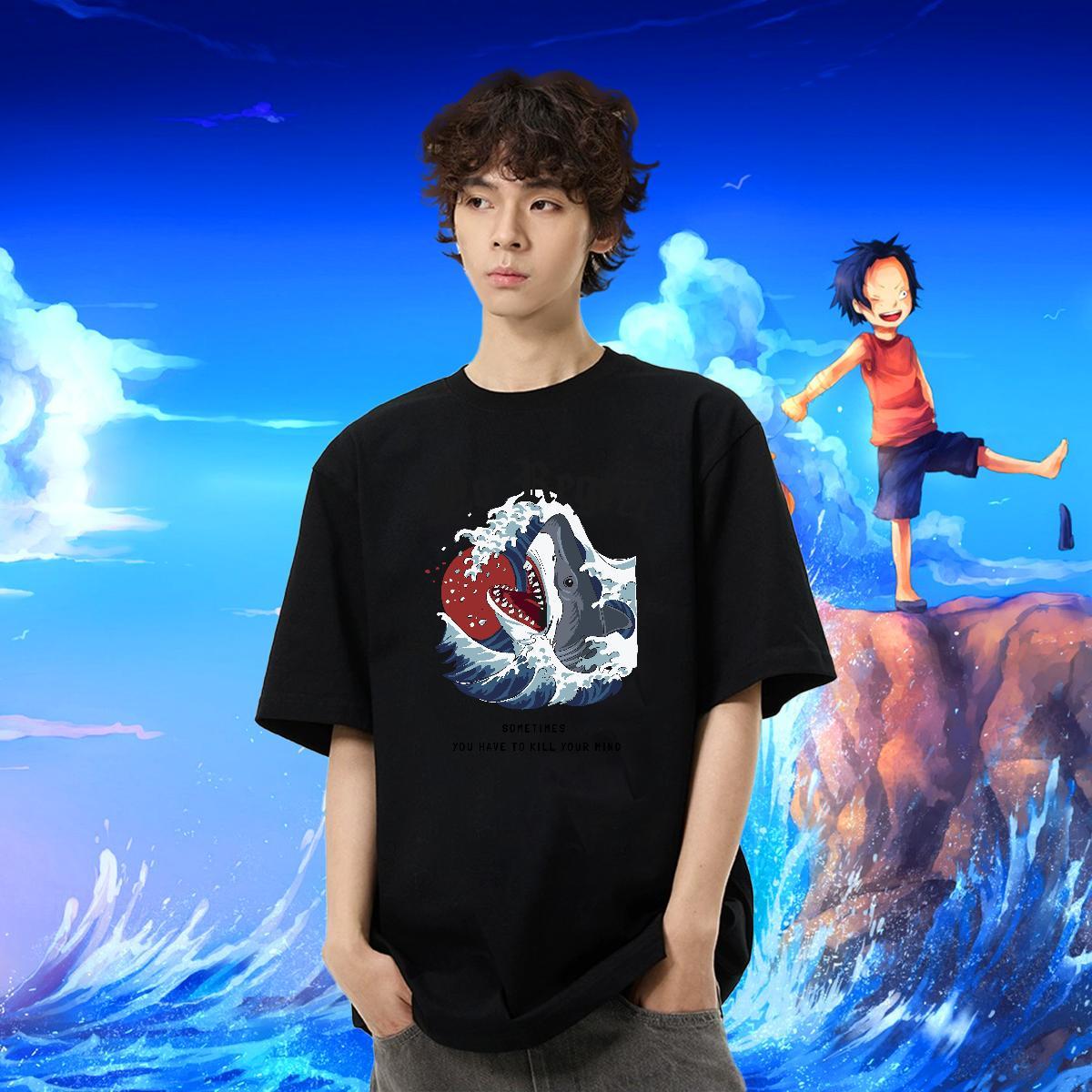 Brand Men Clothes T-Shirt High Street Hip Hop 230g 100% Cotton Cartoon Print Crew Neck letter Mens T Shirts Casual New Tees