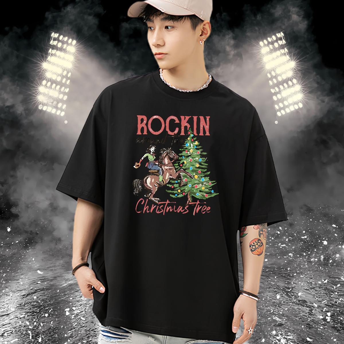DIY Customized Men Tops Tees Christmas tree Street Wear 230g 100% Cotton Top Tees Breathable Short Sleeve Brand T Shirts Men Custom Big Size
