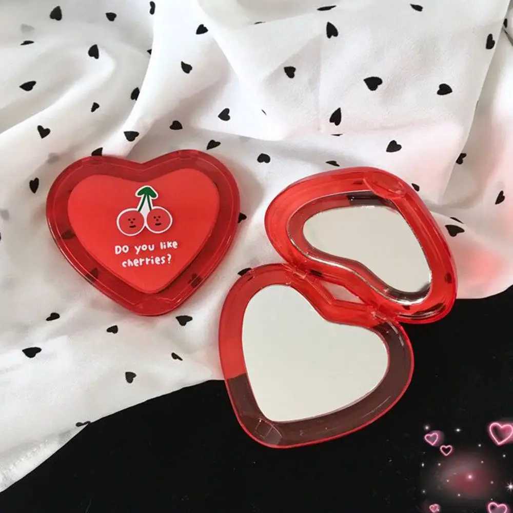 1 PC Heart Shaped Mini Makeup Mirror Compact Pocket Mirror Portable Double-Sided Folding Cosmetic Mirror Women Gifts Y240819